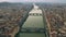 Aerial shot of bridges and the Arno river in Florence in the evening, Italy