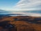 Aerial shot of the Bukk Mountains in winter, dense hilly landscape, Bukk National Park at sunrise