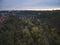 Aerial shot of the canyon of the Smotrych River towards the Novoplanivskyi Bridge