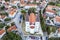 An aerial shot church of Sv. Agnes with two bell towers, Medulin Istria, Croatia