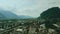 Aerial shot of the city of Grenoble involving the railway terminus, Auvergne-Rhone-Alpes region of France