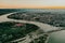 Aerial shot of the cityscape of Novi Sad in Serbia at sunset