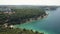 Aerial shot of a Croatian beach resort in Pula on the Adriatic sea. Summer vacation time