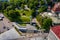 Aerial shot of the Cross of Liberty in the center of Tallinn Freedom Square in Tallinn, Estonia