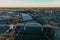 Aerial shot Cumberland River with the John Seigenthaler Pedestrian Bridge and the Korean Veterans Memorial Bridge