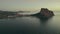 Aerial shot, drone point of view Penyal d Ifac Natural Park of Calpe during sunrise