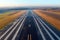 aerial shot of an empty runway with clear markings