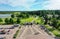 Aerial shot of the entrance to mariebergsskogen park on a summer day in marieberg district Karlstad, Sweden