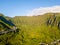 Aerial shot of famous stairs through the Oahu green mountains in Kaneohe, Hawaii