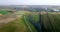 Aerial shot of fields with various types of agriculture. Farming. Aerial shot of farmland. Aerial shot of agricultural