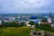 Aerial shot of the flag of Estonia on the old medieval tower