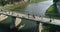 Aerial shot: Flight over a footbridge in Uzhgorod, Ukraine