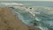 Aerial shot flying over deserted beach in Povoa de Varzim, Portugal