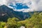 Aerial shot of the Gocta waterfall in a mountain landscape in Peru