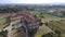 Aerial shot, gorgeous classic medieval italian villa, in filmed with drone