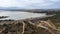 Aerial shot of the gravity dam for irrigation and water containment in Bellus, in the province of Valencia, Spain