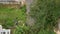 Aerial shot of a group of uprooted trees in a residential area after a tropical storm. Climate change concept