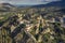 Aerial shot of Guadalest Village and Castel Alicante Province of Spain Costa Blanca at sunset