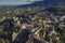 Aerial shot of Guadalest Village and Castel Alicante Province of Spain Costa Blanca at sunset