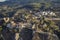 Aerial shot of Guadalest Village and Castel Alicante Province of Spain Costa Blanca at sunset