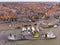 Aerial Shot of the harbor in Volendam town in Holland