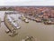 Aerial Shot of the harbor in Volendam town in Holland