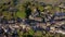 Aerial Shot of Haworth main street, near Keighley, West Yorkshire home of the Bronte Sisters, featuring St Michael & All Angels