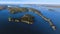 Aerial shot of Head Harbour Island and lighthouse, New Brunswick, Canada