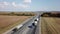 Aerial Shot on Highway with Moving Trucks