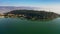 Aerial shot of Isola Maggiore island on Lago Trasimeno lake, Italy