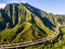 Aerial shot of Kualoa Ranch in Oahu, Hawaii