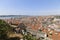 Aerial shot of the landscape of Lisbon, Portugal under a clear blue sky