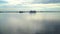 Aerial Shot of large passenger ferry sails Sailing on lake in summer sunrise