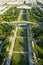 Aerial shot of the large public greenspace Champ de Mars in Paris, France