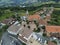 Aerial shot of Leaburu village with the San Pedro Eliza church in Tolosa, Basque, Spain