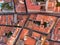 Aerial shot of the Lisbon buildings with tops of red roofs in Alfama, Portugal.