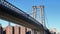 Aerial shot looking up at New York City\'s Williamsburg Bridge