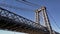 Aerial shot looking up at New York City\'s Williamsburg Bridge