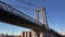 Aerial shot looking up at New York City\'s Williamsburg Bridge