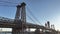 Aerial shot looking up at New York City\'s Williamsburg Bridge