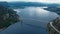 Aerial shot Lysefjordbrua bridge in Western Norway