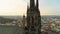 Aerial Shot of Medieval Gothic Towers of Church in Europe, Czech Republic, Brno