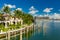 Aerial shot of Miami Beach luxury mansions of the rich and famous