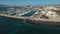 Aerial shot, moored luxury yachts in port of Lanzarote Island. Spain