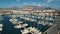 Aerial shot, moored luxury yachts in port of Lanzarote Island. Spain