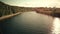 Aerial shot of the Moscow river and Fili park riversides on a sunny day