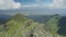 Aerial shot of mountain range in the summer