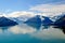 Aerial shot of the mountains, glaciers and water of Prince William Sound