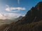 Aerial shot of Oahu green mountains view by the Ho\'omaluhia Botanical Garden in Kaneohe