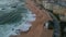 Aerial shot over empty beach and ocean in Povoa de Varzim, Portugal